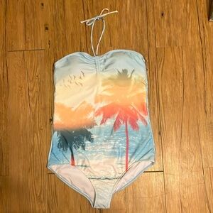 VENUS Tropical Palm Print Swimsuit - Blue and Orange